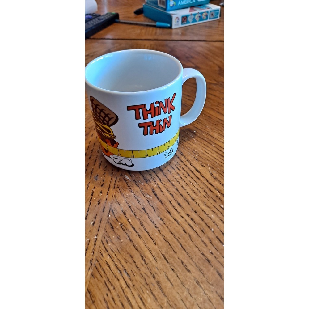 Vintage 1985 United China & Glass Co  Ceramic Mug THINK THIN Food Art By Feight